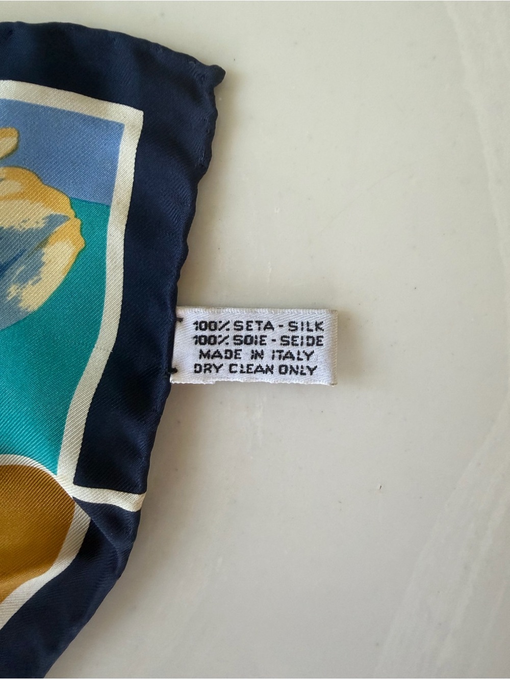 Celine Silk Scarf in Navy, Teal & Mustard - Picture 3 of 4